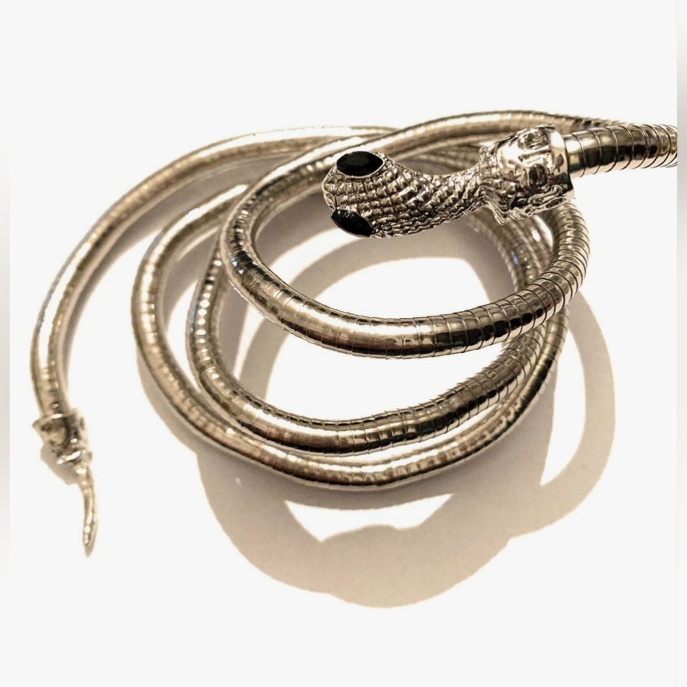 Snake necklace, snake belt, snake bracelet,adjustable silver t.Snake Eyes Black